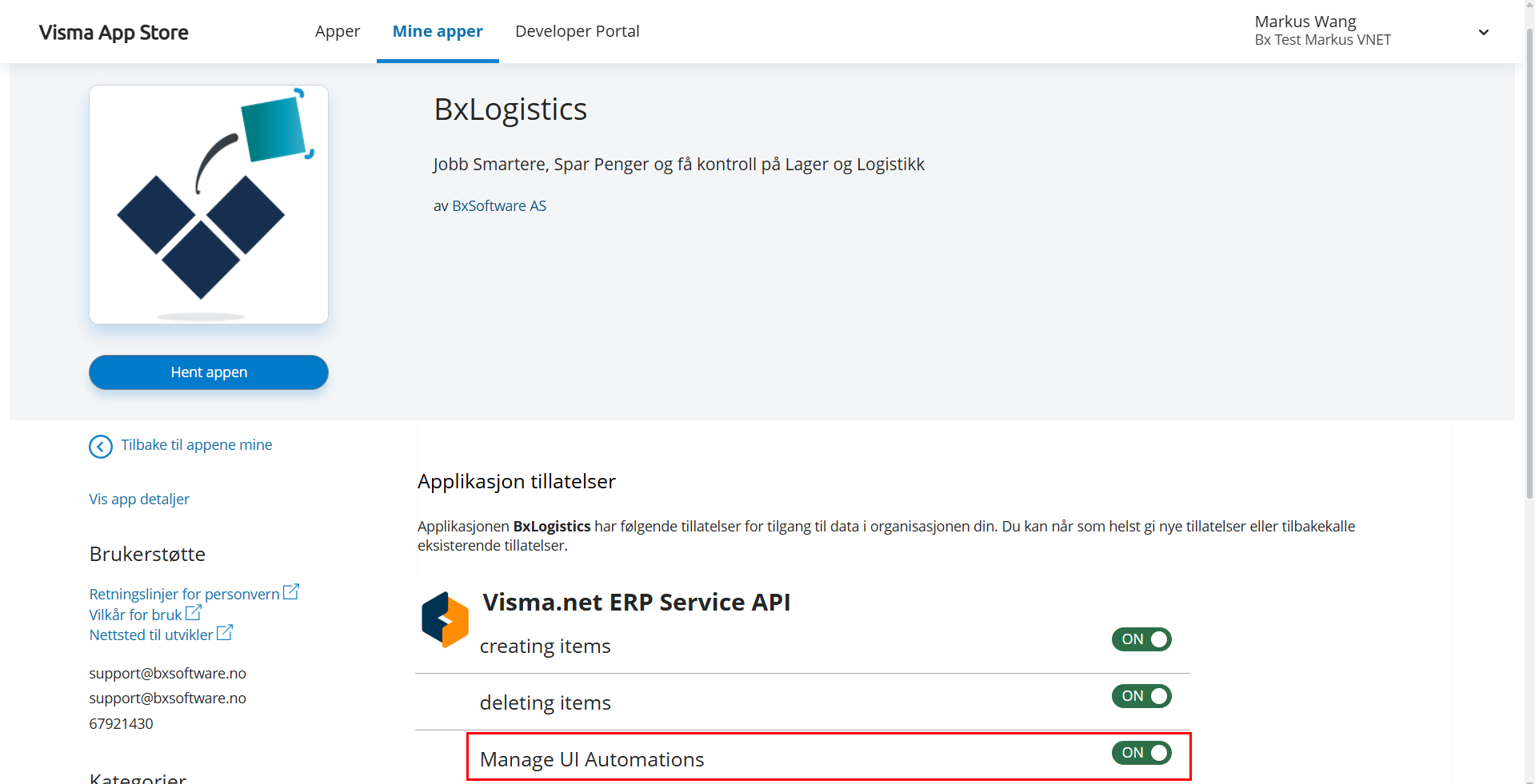 Aktivering av Bx skjermbilder i Visma Net